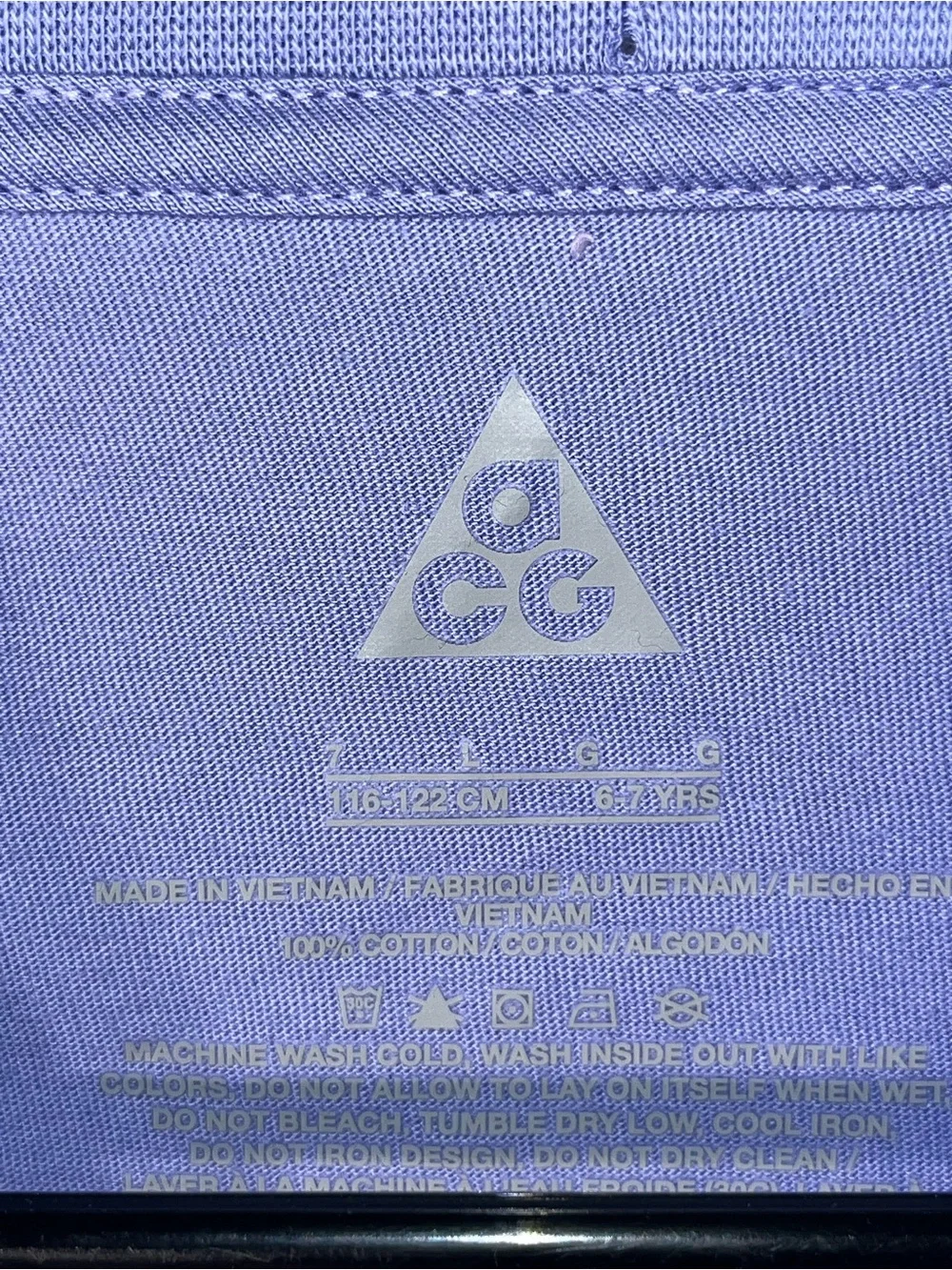 $30 Nike ACG Kids Girl's Size 7 Tee T Shirt Purple Light Thistle 86J886-P3F
